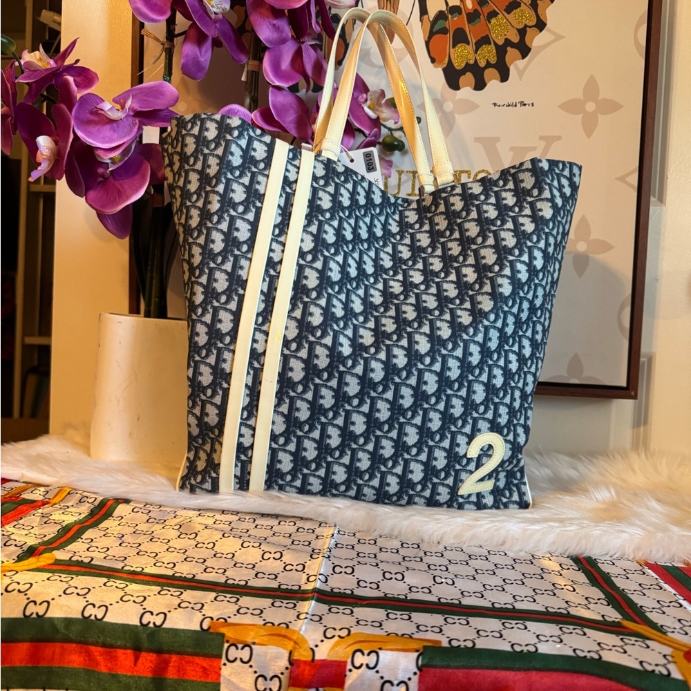 💙🔥DIOR TOTE Stylish Blue Patterned Tote Bag